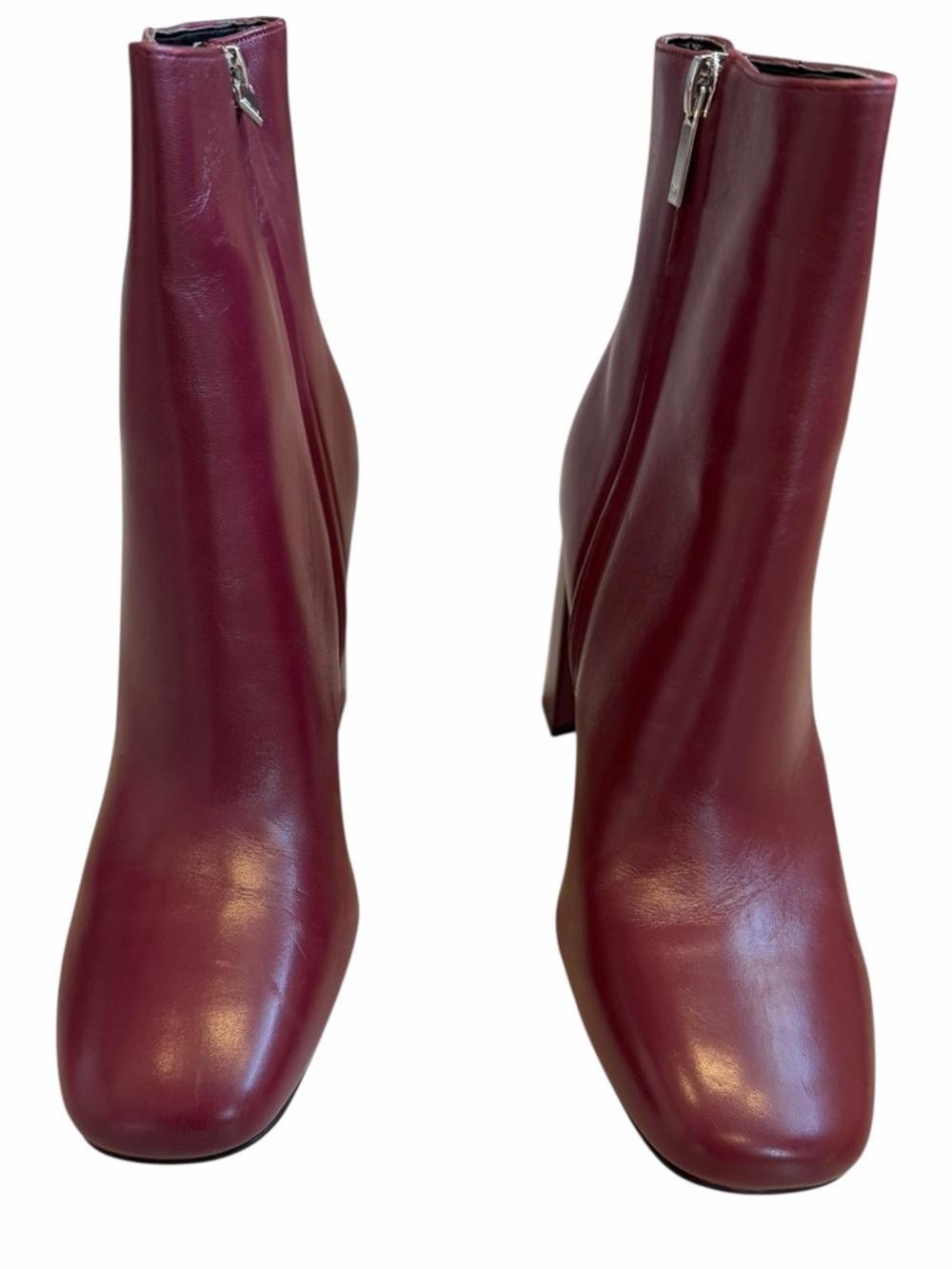 MARC FISHER JACINTA Leather Ankle Boots RED Burgundy Booties 3.5” Heel Size 7.5 - Picture 2 of 9